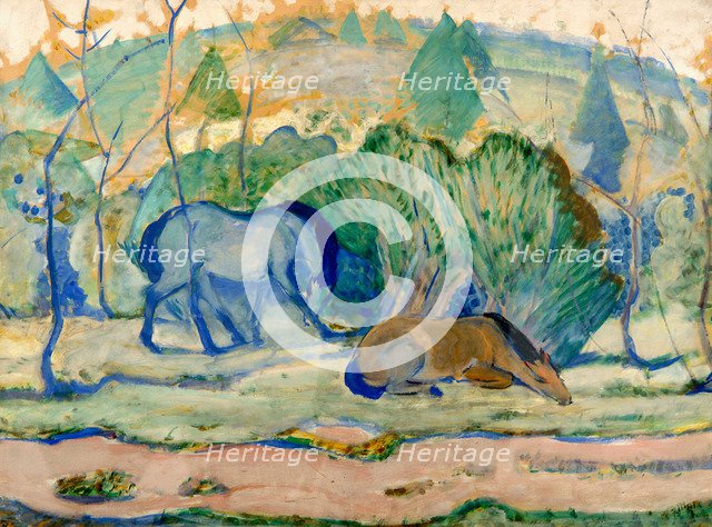 Horses at Pasture (Horses in a Landscape). Artist: Marc, Franz (1880-1916)