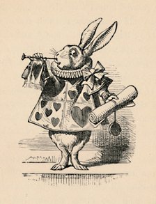 'A Rabbit as court official blowing a trumpet for an announcement', 1889. Artist: John Tenniel.