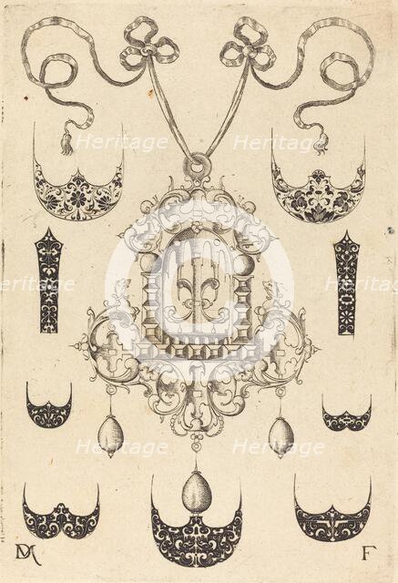 Pendant Surrounded by Seven Shields and Two Ornamental Bands, 1593. Creator: Daniel Mignot.