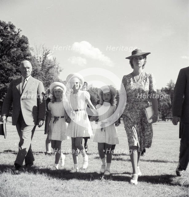 Princess Sibylla with the little princesses in Haga Park, Sweden, 17/8 1944.
 Creator: Unknown.