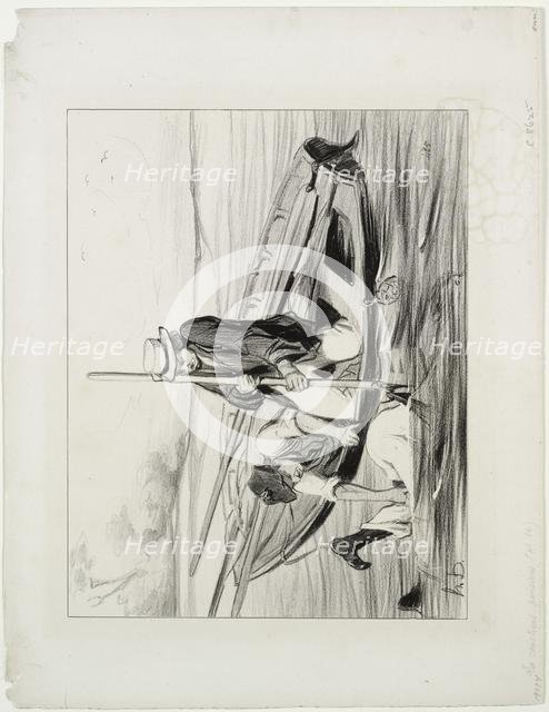 Parisian Boatmen, plate 14: Man Overboard, 1843. Creator: Honoré Daumier (French, 1808-1879); Aubert.