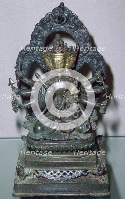 A bronze statuette of Bodhisattva Manjunatha, a Nepalese deity. Artist: Unknown