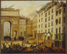 Combat scene at Porte Saint-Martin, July 28, 1830. Creator: Unknown.