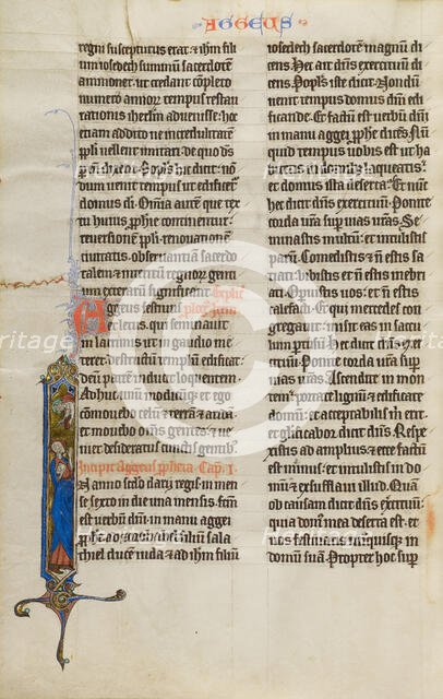 Initial I: God Speaking to Haggai; Marquette Bible, about 1270. Creator: Unknown.