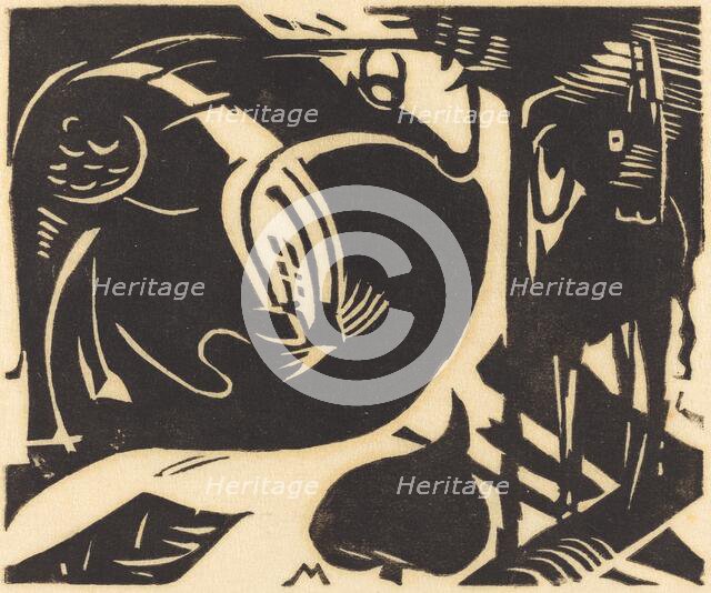 Two Mythical Animals (Zwei Fabeltiere), 1914. Creator: Franz Marc.