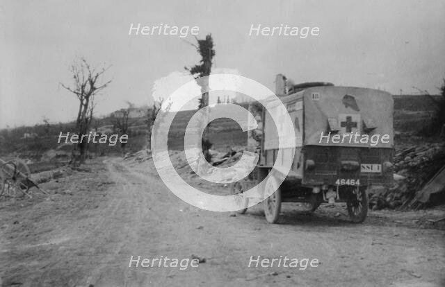 American Ambulance on road to Verdun, shell bursting, between c1915 and 1918. Creator: Bain News Service.