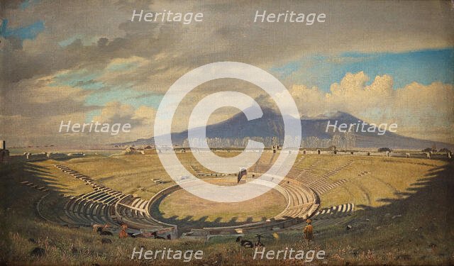 Amphitheatre in Pompeii with Vesuvius in the background, Second Half of the 19th cen.. Creator: Fristrup, Niels (1837-1909).