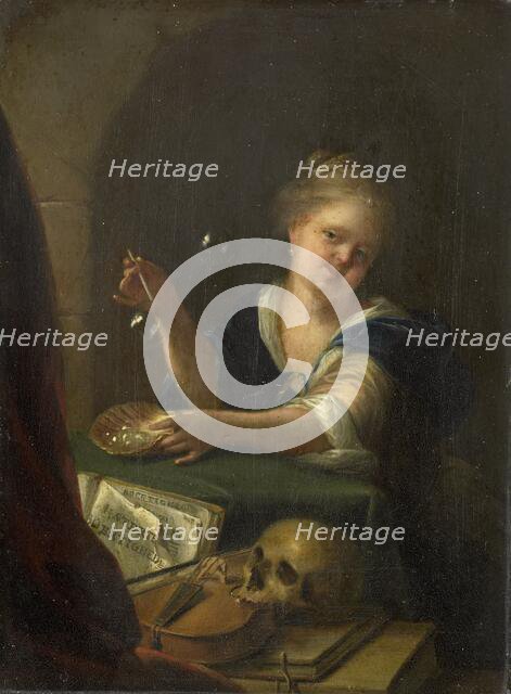 Bubble-blowing Girl with a Vanitas Still Life, 1680-1775. Creator: Unknown.