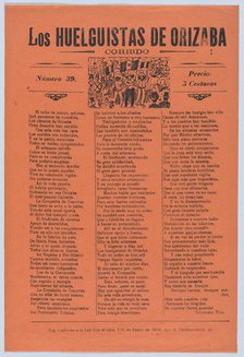 Broadsheet relating to a worker's strike in Orizaba, workers holding up the Me..., 1920 (published). Creator: José Guadalupe Posada.