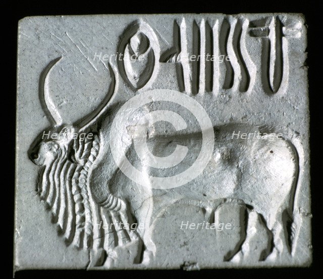 Steatite seal with humped bull, Indus Valley, Mohenjo-Daro, 2500 - 2000 BC. Artist: Unknown