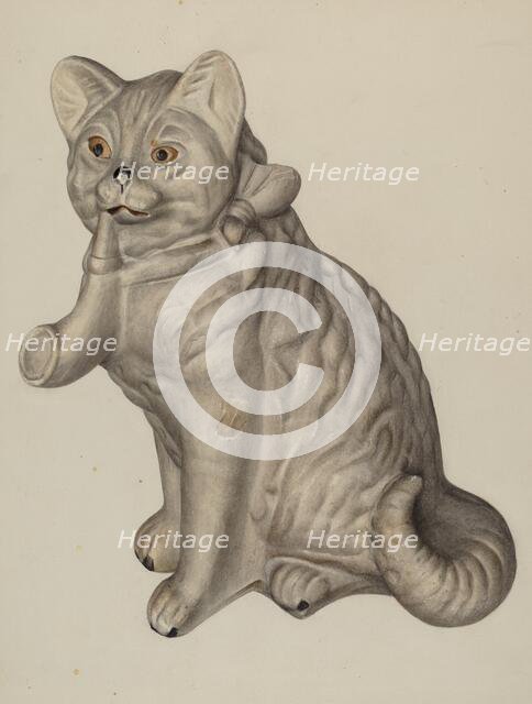 Cat Saving Bank, c. 1940. Creator: Mina Lowry.