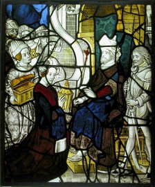 Glass Panel with Solomon Receiving The Queen of Sheba, Franco-Netherlandish, 15th-16th century. Creator: Unknown.