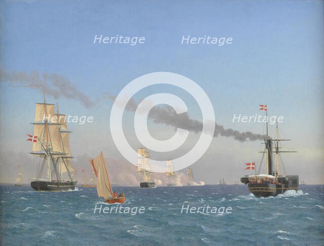 Christian VIII Aboard his Steamship "Ægir" Watching the Manoeuvres of a Squadron near Copen...1844. Creator: CW Eckersberg.