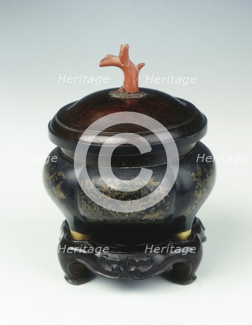 Bronze and marbled metal tripod incense burner, Qing dynasty, China, late 17th-early 18th century. Artist: Unknown