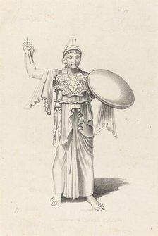 Minerva, From a Bronze by Daedalus, published 1829. Creator: W Walton.