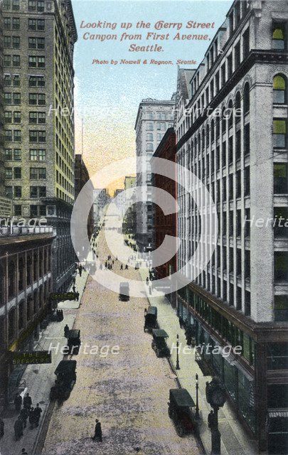 Looking up the Cherry Street canyon from First Avenue, Seattle, Washington, USA, 1911. Artist: Unknown