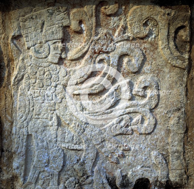 Detail of sculptural reliefs in buildings of the ancient city of Monte Alban.