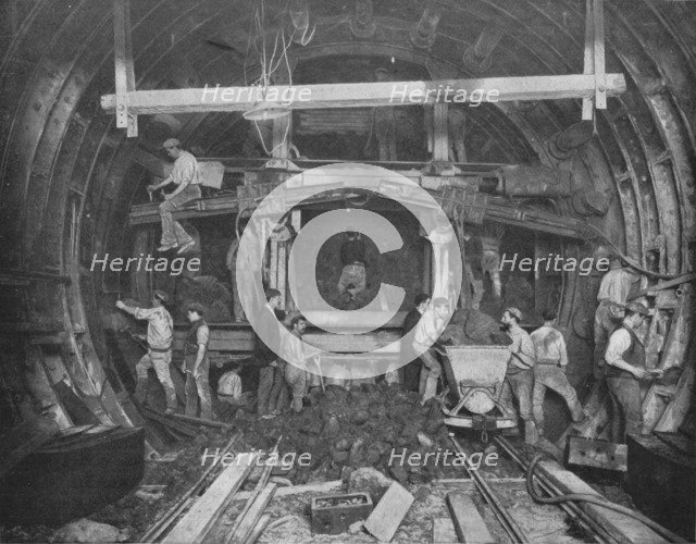 Excavating a tube railway, Great Northern and City Railway, London, c1903 (1903). Artist: Pearson & Son Ltd.