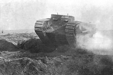 'Un tank en action; la tourelle de gauche est armee d'un petit canon de marine a tir rapide', 1916. Creator: Unknown.