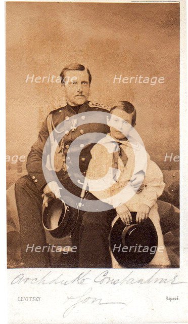 Portrait of Grand Duke Constantin Nikolaevich of Russia (1827-1892) with son Nicholas Constantinovich (1850–1918), c. 1858.