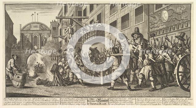 Burning the Rumps at Temple Bar (Twelve Large Illustrations for Samuel Butler's Hudibra..., 1725-68. Creator: William Hogarth.