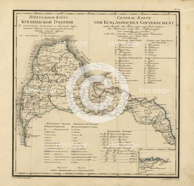 General Map of Courland Province: Showing Postal and Major Roads, Stations and the..., 1820. Creators: Vasilii Petrovich Piadyshev, Iwanoff.