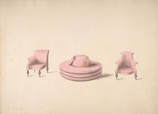Design for a Round Pink Sofa and an Armchair and a One-armed Chair, early 19th century. Creator: Anon.