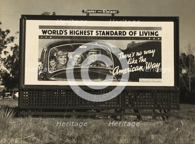 Billboard on U.S. Highway 99 in California, 1937. Creator: Dorothea Lange.