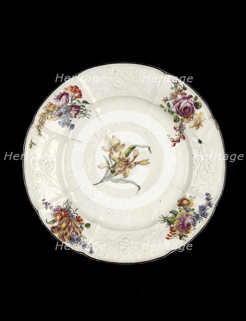 Plate, with flowers (daffodil centre), 1755-1760. Artist: Unknown.
