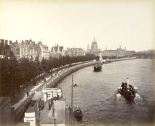 Victoria Embankment, showing Temple Gardens and St Paul's Cathedral, London, 1887. Artist: Unknown