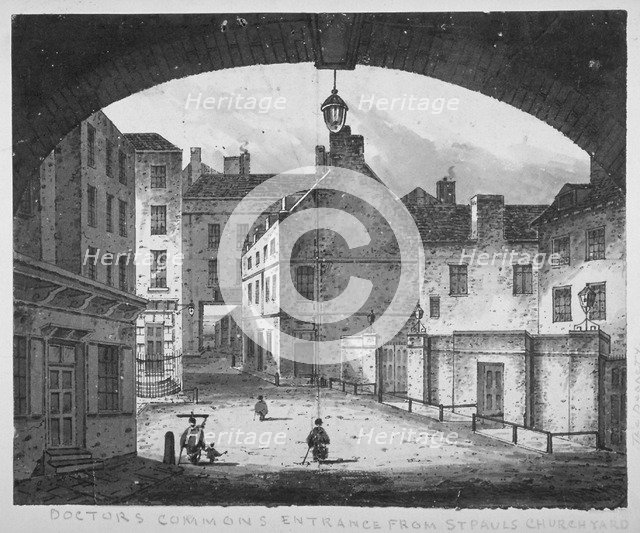 View of the Doctors' Commons entrance from St Paul's churchyard, City of London, 1800. Artist: John King