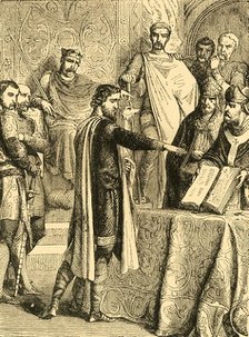 'Harold swearing to maintain the Right of the Duke of Normandy to the Throne of England', c1890. Creator: Unknown.