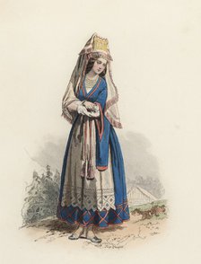 Women from Vialka (Russia) color engraving 1870.