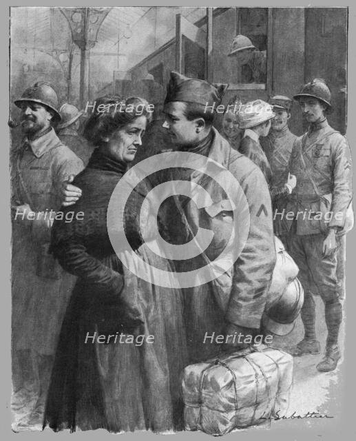 ''Ceux qui y retournent. "Allons, maman, t'en fais pas ! "', 1916. Creator: Louis Remy Sabattier.