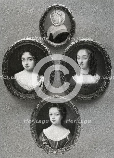 Elizabeth Cromwell, mother of Oliver Cromwell, and his daughters, Mary, Elizabeth and Bridget, 1899. Creator: Unknown.