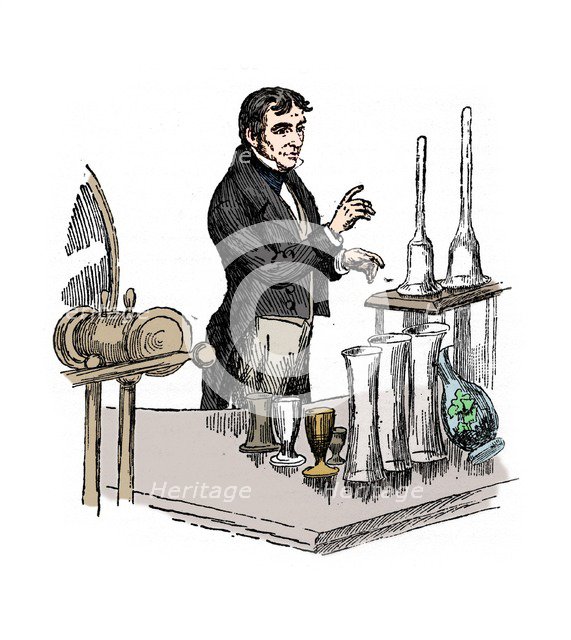 Michael Faraday lecturing at the Royal Institution, London, 1835 (20th century).  Artist: Unknown.