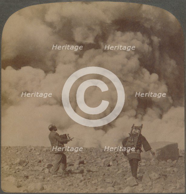 'Volcanic explosion - smoke, steam and stones thrown from crater of Asama-yama, Japan', 1904.  Artist: Unknown.