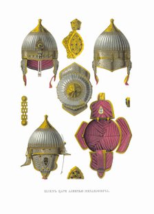 Helmet of Tsar Alexei Mikhailovich. From the Antiquities of the Russian State, 1849-1853. Creator: Solntsev, Fyodor Grigoryevich (1801-1892).