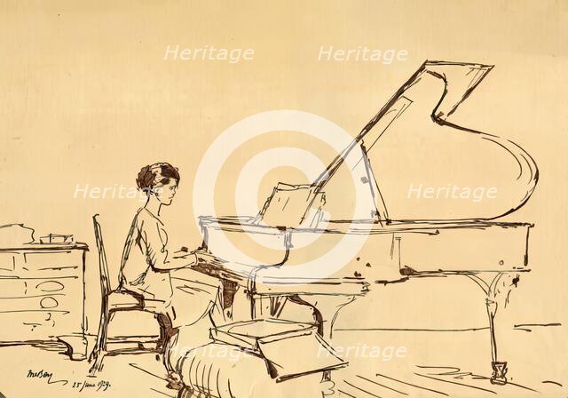 Girl Playing a Piano. Creator: Urushibara Mokuchu.