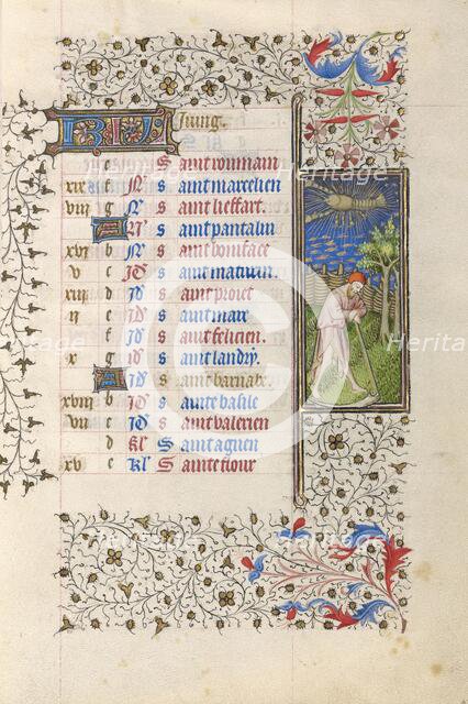 A Man Mowing; Book of Hours, about 1415-1420. Creator: Workshop of the Master of the Rohan Hours.