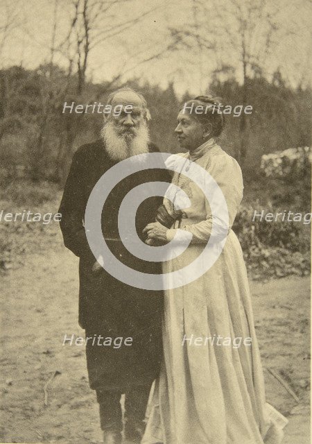 Russian author Leo Tolstoy and his wife, Sophia, Russia, 23 September 1910.  Artist: Sophia Tolstaya