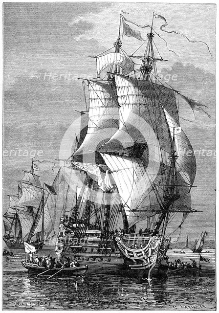 Victory by Abraham Duquesne over Admiral Michel Adriaanzoon de Ruyter, 1898. Artist: Laplante