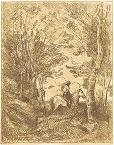 Horseman in the Woods, Large Plate (Le Grand Cavalier sous bois), c. 1854. Creator: Jean-Baptiste-Camille Corot.