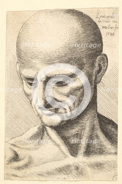 Head of a bald, sinewy man looking downwards, 1648. Creator: Wenceslaus Hollar.