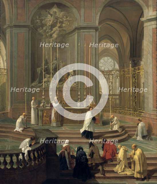'Mass said by the canon de la Porte, or the main altar of Notre Dame, Paris', 1708-1710. Artist: Unknown