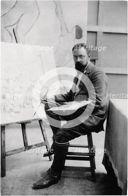 Henri Matisse in his studio in Issy-les-Moulineaux, 1909. Creator: Manuel, Henri (1874-1947).