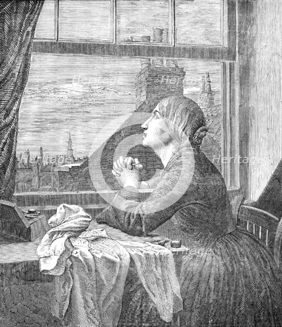 "The Song of the Shirt" - painted by A.E. Blunden - from the Exhibition of the Society of..., 1854. Creator: Unknown.