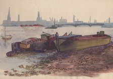 Barges on the Thames in London, 1951. Creator: Shirley Markham.