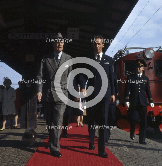 King Gustaf VI Adolf of Sweden arrives in Helsingborg, Scania, 1972. Artist: Unknown