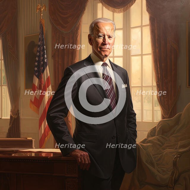 AI IMAGE - Portrait of Joe Biden in the Oval Office, 2023. Creator: Heritage Images.
